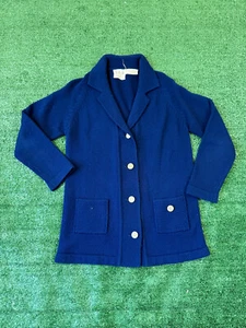 vintage 1960s BELCYM Chore CARDIGAN SWEATER WOMEN’S M Blue ACRYLIC  FLAWS - Picture 1 of 8