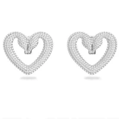 Pendientes SWAROVSKI Una Clip Corazón Grande Cisne Cristal Rodio Chapado. Venta al por menor $350 Foto 1 de 4