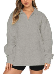 REORIA Damen Oversize Sweatshirt mit V-Ausschnitt - Freizeit Langarm Pullover Oberteil - Bild 1 von 14