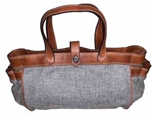J .Crew Gray Wool and Brown Leather  Tote Bag Purse