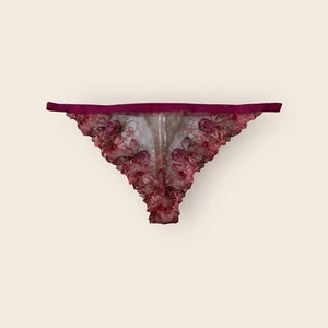 Lane Bryant Cacique Embroidered Sheer Mesh Thong Panty 22/24 Pink Floral - Picture 1 of 4