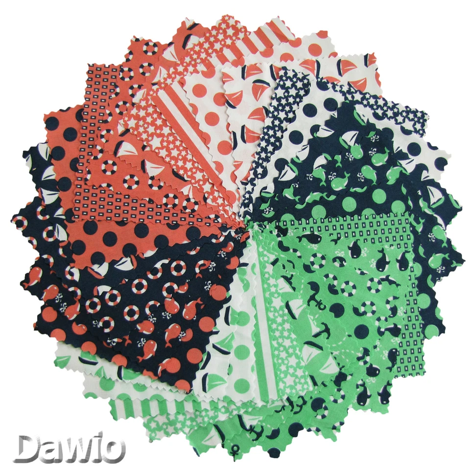 Stoffpaket Schiff Wal Kreise bunt 30 Scraps à 5" (12,7cm) Patchwork Kinderstoff - Bild 1 von 1