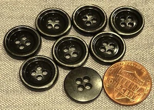 Lot of 8 Dark Silver Tone Sew-through Metal Buttons Almost 5/8" 15.2mm # 8107 - Picture 1 of 1
