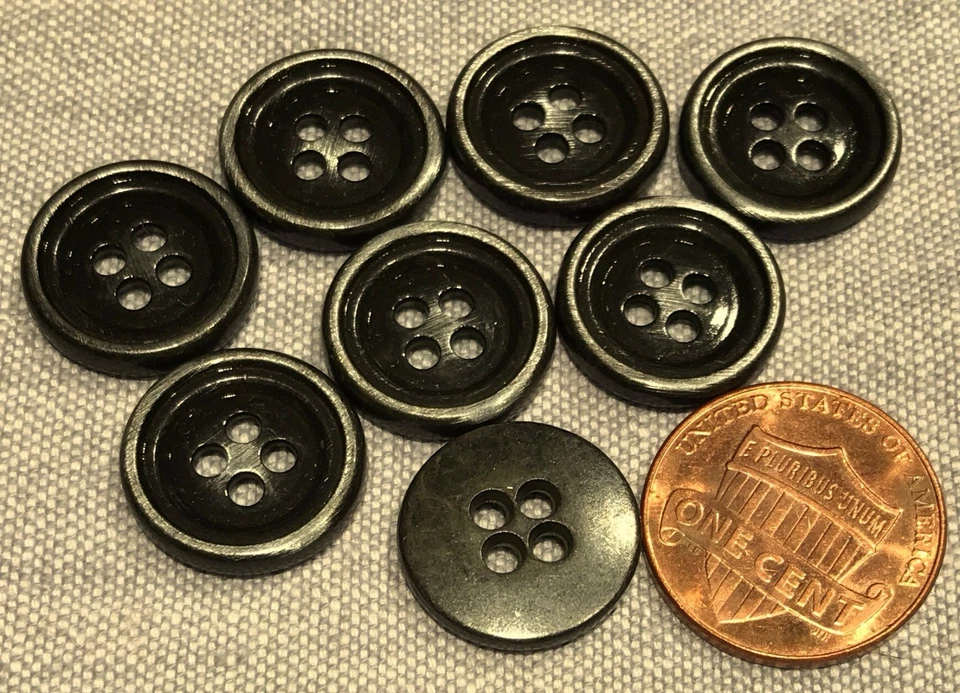 Lot of 8 Dark Silver Tone Sew-through Metal Buttons Almost 5/8" 15.2mm # 8107 - Image 1 of 1