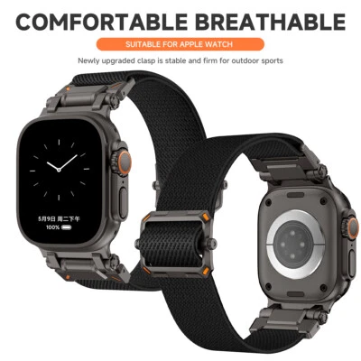Nylon Woven Strap Metal Connector for Apple Watch 10/Ultra2/Ultra/9/8/7/6/5/4/3 - Image 1 of 4