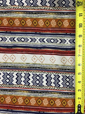 Tejido tejido jersey elástico rayón horizontal estampado étnico óxido/azul marino/crema 9 oz Foto 1 de 4
