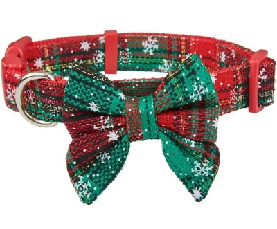 YUDOTE Christmas Dog Collar with Detachable Bow Tie, Neck 16"-25" (Large)