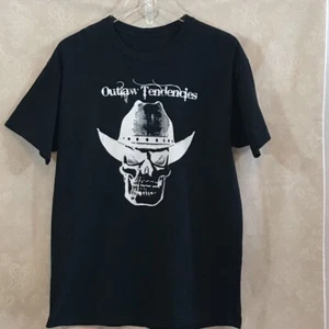 Camiseta Outlaw Tendencies Para Hombre Negra Mangas Cortas Calavera Vaquero Gráfica M - Imagen 1 de 4
