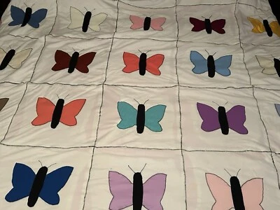 Ручной работы винтажный бабочка лоскутное одеяло 90 X 81 полный/королева изящный - Изображение 1 из 4