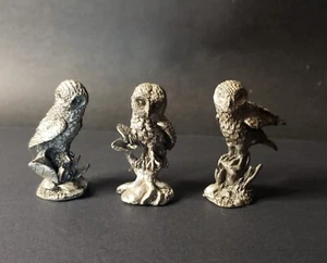 Vintage 3x Small Metal/Bronze Owl Sculptures, Statue, Figurines - Picture 1 of 4