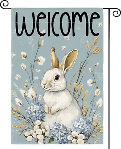 Easter Bunny Garden Flag 12X18 Inch Double Sided Outside, Floral Welcome Holiday - Picture 1 of 12
