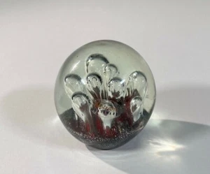 MURANO GLASS PAPERWEIGHT CONTROLED BUBBLES GLITTER RED IRIDESCENT W/ STICKER - Picture 1 of 11