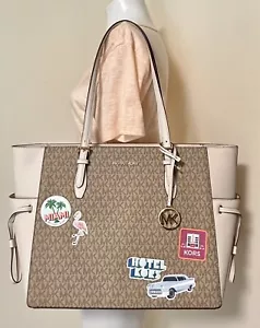Michael Kors Gilly Miami Beige MK Signature Large Drawstring Tote Shoulder BAG - Picture 1 of 10