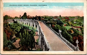 Vintage Postcard White Border Colorado Street Bridge Pasadena California CA Cars - Picture 1 of 2