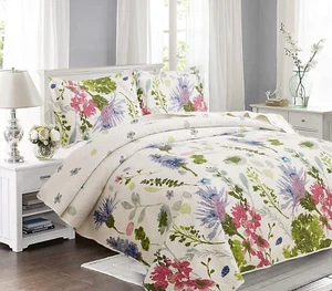 Floral Quilts Set King Size, 3Pcs Lightweight Summer Bedspreads, Country Purple - Picture 1 of 7