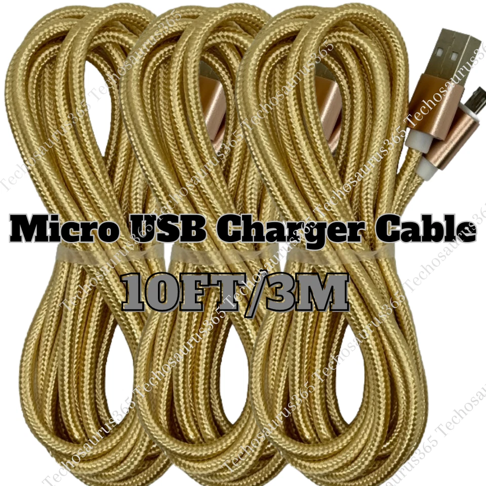 Paquete de 3 cables micro USB de 10 pies cargador rápido cable de datos largo para Samsung Android LG Foto 1 de 4