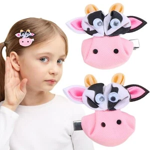 Pink Cow Hair Bow Clips Cute Cow Hair Clips for Baby Girls Animal Non-Slip Ha... - Picture 1 of 8