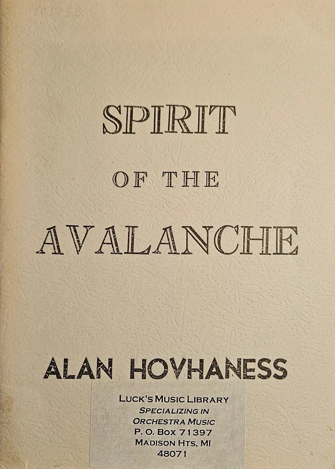 Alan Hovhaness - Spirit of the Avalanche - Opera in One Act Op. 197 - Score NEW - Image 1 of 1