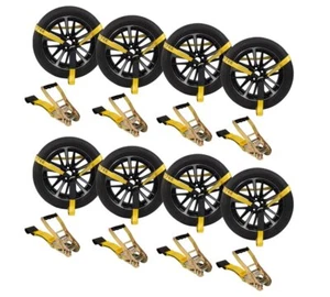 (8 Pack) 2"x10' Lasso Ratchet Strap Flat Hook Wheel Net Auto Tow Towing Tie Down - Picture 1 of 12