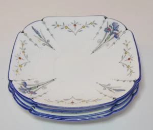 4 Shelley Art Deco 11561 Queen Anne Blue Iris 5 1/4" Saucers 1930s VGC - Picture 1 of 9