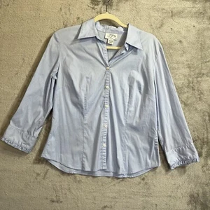 Ann Taylor LOFT Camicia Donna 8 Blu Ruffle Polsino Elasticizzato Corpcore Ufficio - Foto 1 di 8