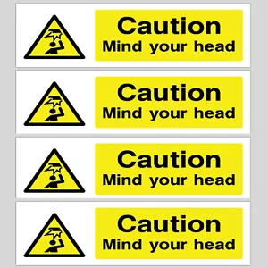 More details for 4 x caution mind your head - self adhesive backed stickers
