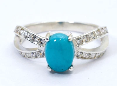 0,64 Ct Natürlicher Diamant 14K BIS Geprüft Weißgold Türkis Cluster Ring - Bild 1 von 4