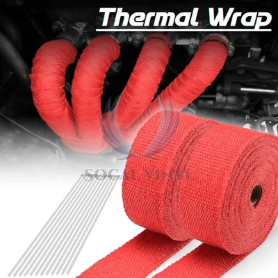 Cinta térmica de aislamiento de cabezal colector envolvente térmica de escape rojo de 2 rollos x 2" 50 pies Foto 1 de 4