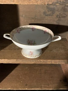 Vintage Made In Germany Rosenmuster 5,5" Creme Suppenschüssel Doppelgriff 18k Gold - Bild 1 von 8