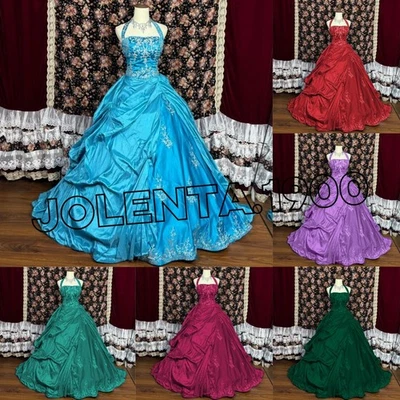 Vintage Wedding Dress Halter Neck Satin Embroideries 1920s Country Bridal Gowns - Image 1 of 4