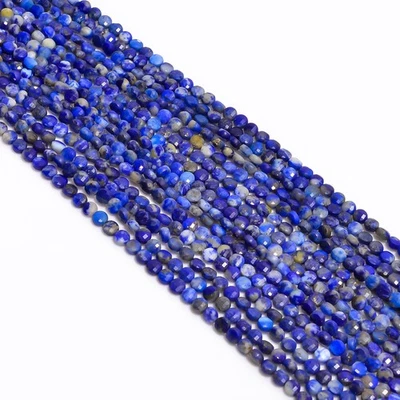 Natural Lapis Lazuli Gemstone Coin Shape Faceted Beads 4 mm Strand 12.5" AB-165 - Image 1 of 2