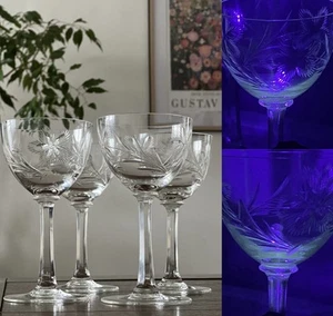 4 Art Deco Wine Glasses Wine Glass Uranium Cut Uranium Glass, Rare! 1920-1930s - Picture 1 of 24
