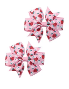 Set A Strawberry Hair Bow Clip Pin Girls Fruit Hair Barrettes Ribbon Bow BBG24 - Picture 1 of 4