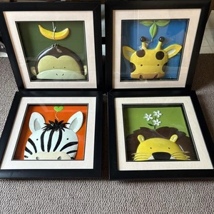 (4) PEEK-A-BOO ANIMALS BY YUKO LAU 3-D SHADOW BOX Wall Art IN GLASS FRAME 16" - Picture 1 of 20