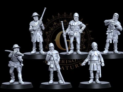 GARRISON MINIATURES Early Medieval Handgunners X6, Light Armor 28mm 1/56 Wargames & Collectors