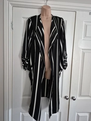 Bnwt Black & White Striped Long Jacket Size 20 By Wallis - Image 1 of 4