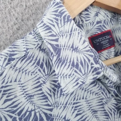 UNTUCKit Shirt Medium 100% Linen Blue Palm Floral Hawaiian Slim Fit Driscoll SS - Image 1 of 4