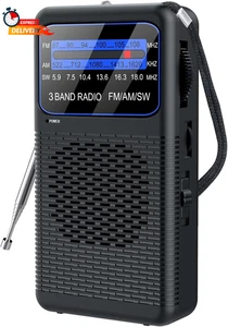 Radio tascabile 3 bande, radio portatile AM FM SW a batteria con onde corte, ba - Foto 1 di 7