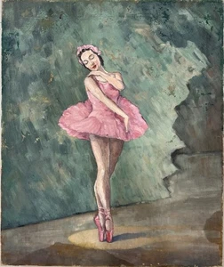 Original Ballerina Ölgemälde Vintage rosa und blau Pastelltöne ungerahmt 24” x 20” - Bild 1 von 8
