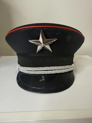 Sombrero militar sin marca negro y rojo tubo plateado estrella y trenzado correa para la barbilla OSFM Foto 1 de 4