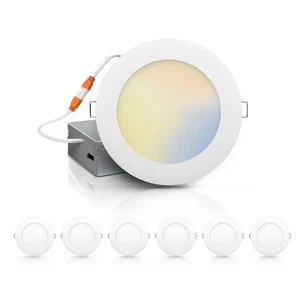 6 Inch 5CCT Ultra-Thin LED Recessed Ceiling Light with J-Box, 2700K/3000K/400... - Picture 1 of 9