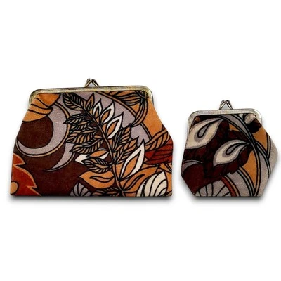 2pc Vintage 70s Floral Matching Coin Purse Set Kisslock Pouch Clutch Wallet - Image 1 of 4