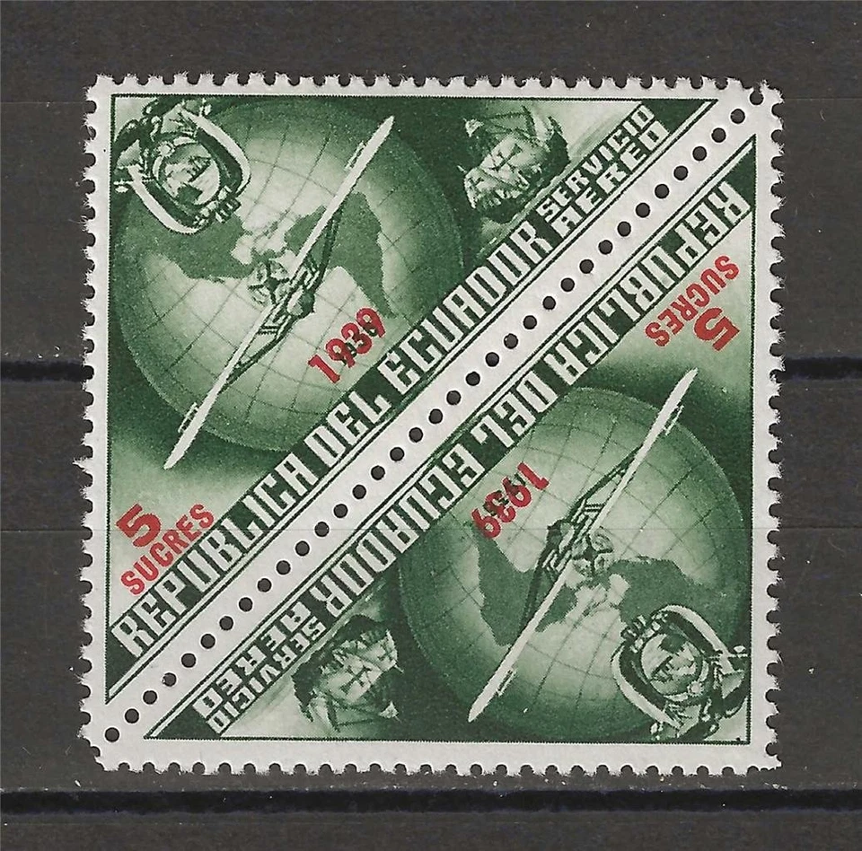 Ecuador 1939 Correo Aéreo Rojo Sobreimpresión Avión Envío Privet Emisión Bloque 4 MNH Foto 1 de 1