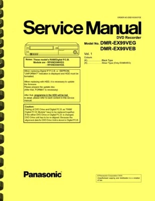 Panasonic DMR-EX99 VEG VEB DVD Grabadora MANUAL DE SERVICIO Foto 1 de 2