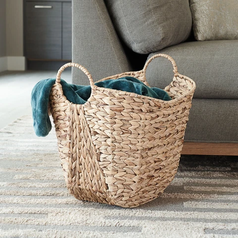 Tall Water Hyacinth Wicker Basket with Handles Cover