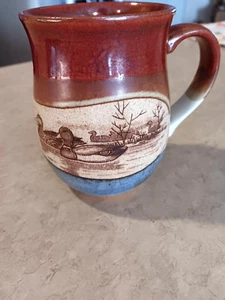 Vtg Otagiri Japan Coffee Mug w/Hand Painted Mallard Ducks Tree Color Bands 10oz - Picture 1 of 9