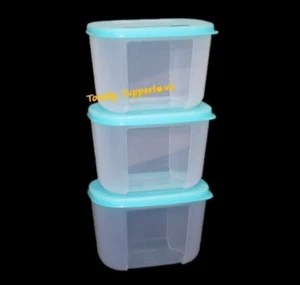 Juego de 3 contenedores congeladores Tupperware Mates mini rectángulos 1,25 tazas azul vintage - Imagen 1 de 2