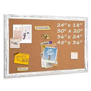 Cork Board Bulletin Board - 36" x 24" - Rustic White Frame Corkboard for Wall - Picture 1 of 3