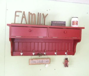 Wall Storage Unit Solid Wood Coat Rack Glove Storage Shelf Primitive Country Dis - Picture 1 of 8