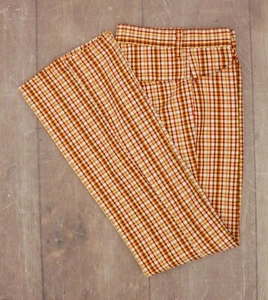 Men's VTG 1960s Orange & Red Plaid Boot Cut Pants Sz 28x32.5 60s Flared Trousers - Picture 1 of 6